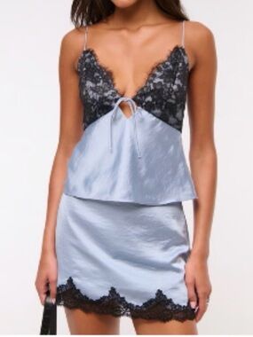A&F Light Blue Satin Lace Trim Cami